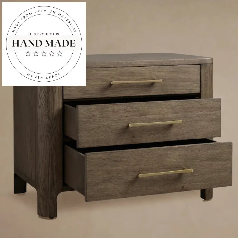 Contemporary 3-Drawer Solid Wood Oak Finish Bedside Table Nightstand