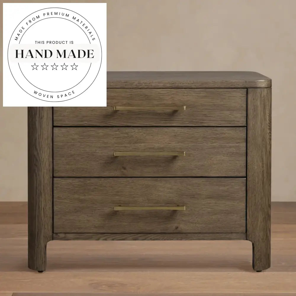 Contemporary 3-Drawer Solid Wood Oak Finish Bedside Table Nightstand