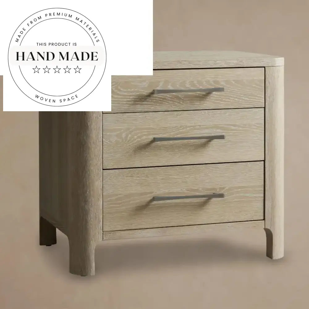 Contemporary 3-Drawer Solid Wood Oak Finish Bedside Table Nightstand