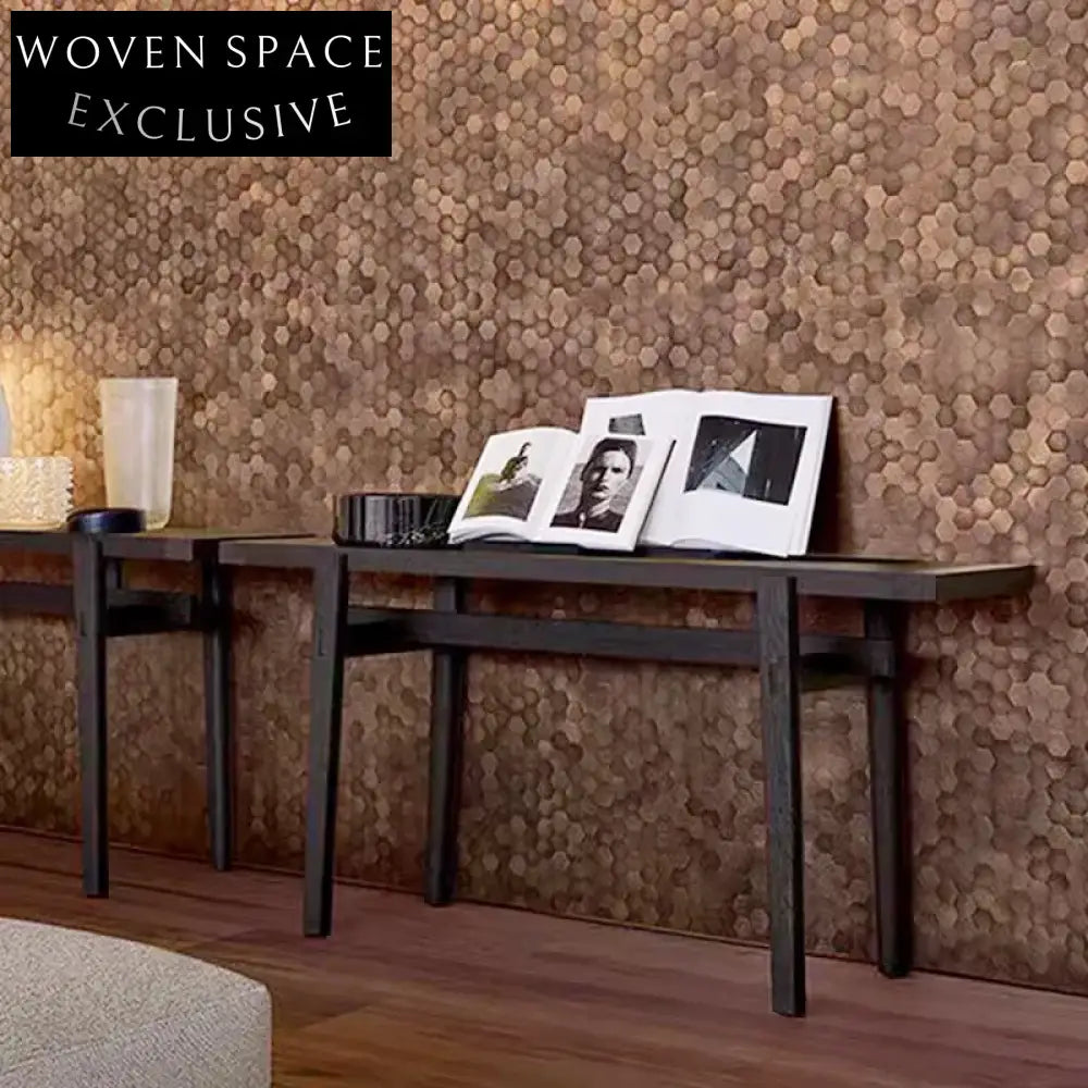 Contemporary Black Oak Wood Vintage Rectangle Entryway Console Table