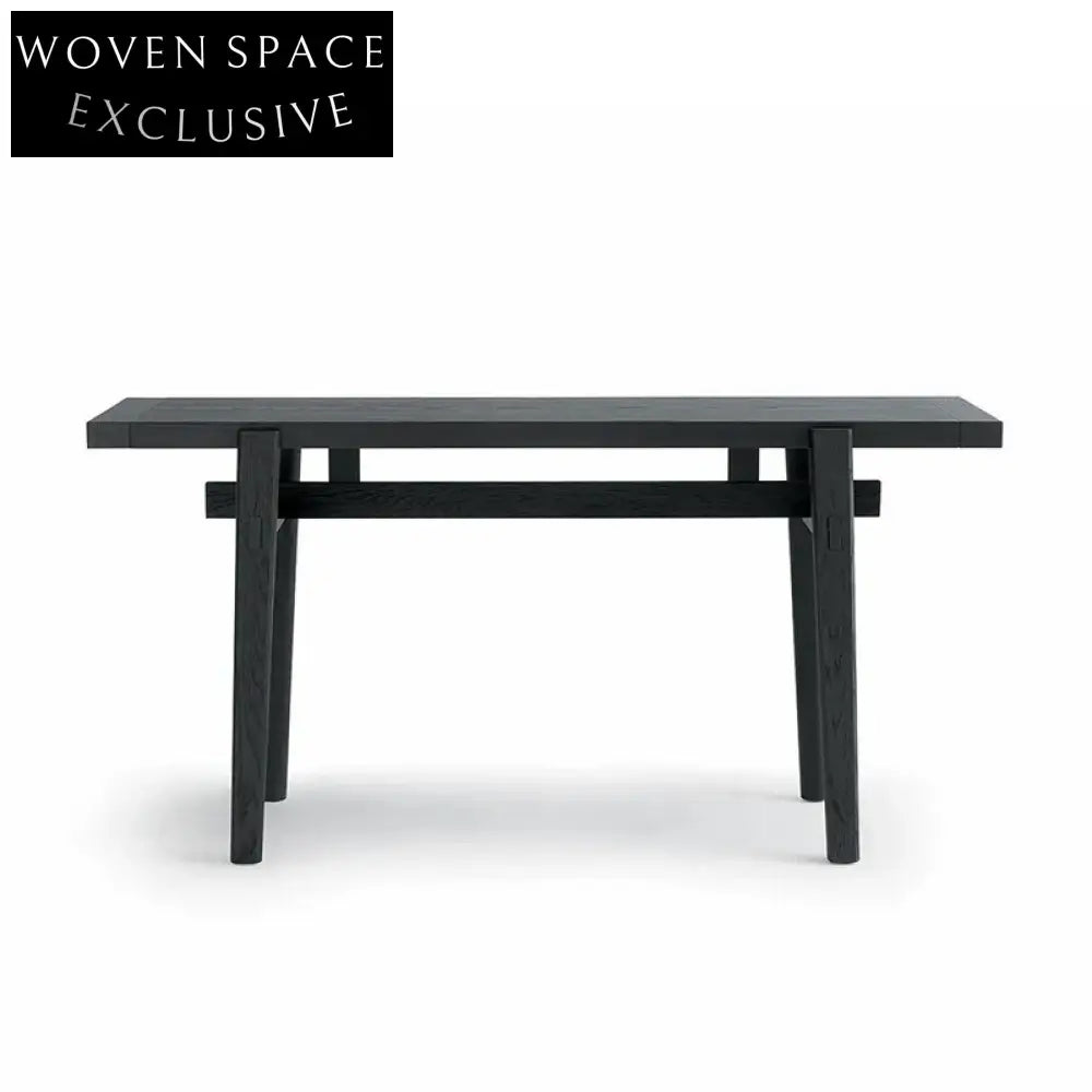 Contemporary Black Oak Wood Vintage Rectangle Entryway Console Table