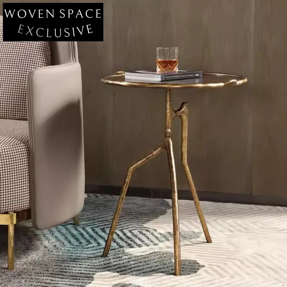 Contemporary Brass Tree Branch Design Round Top Side Living Room Coffee Table