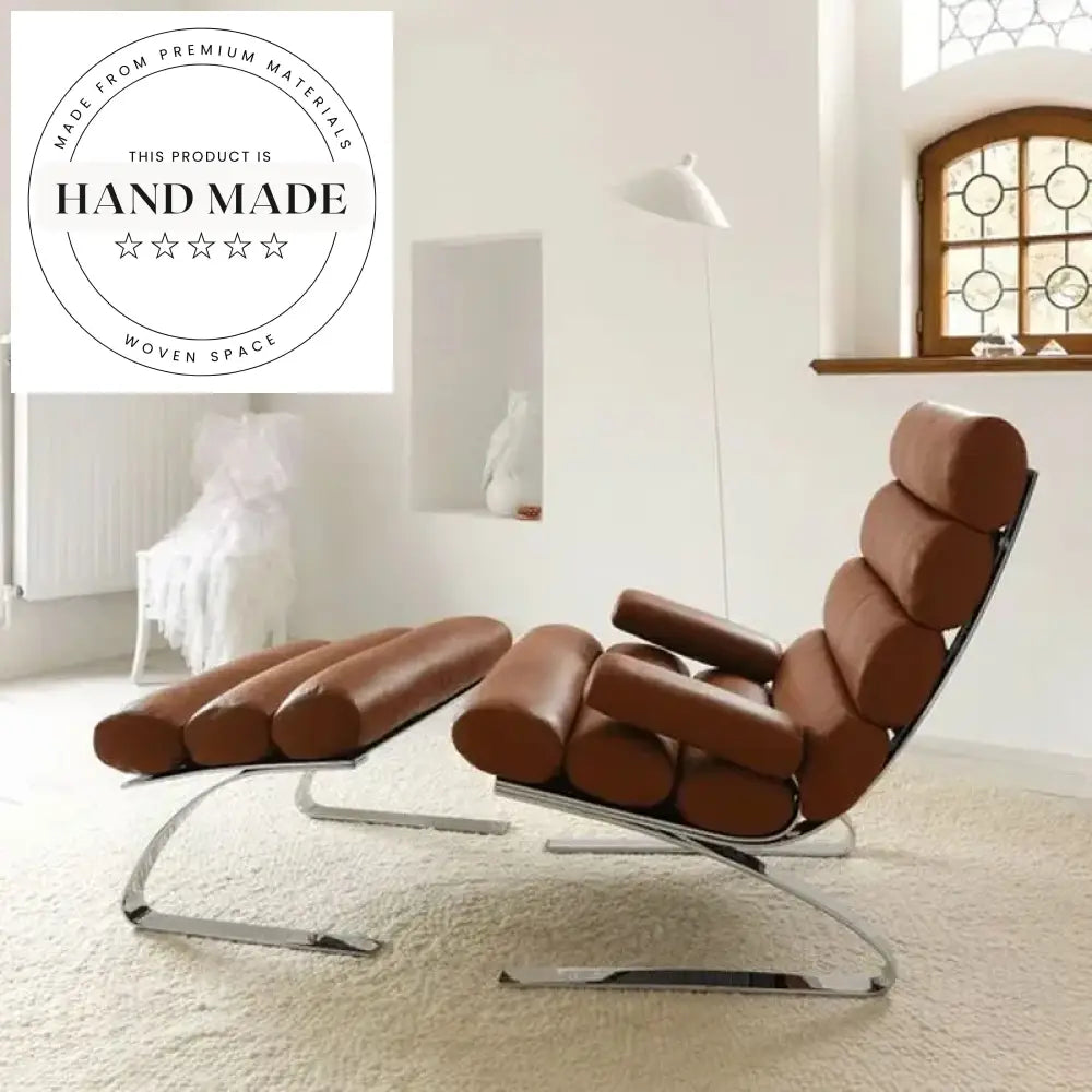 Contemporary Brown Leather Metal Frame Accent Chair for Living Room Chair