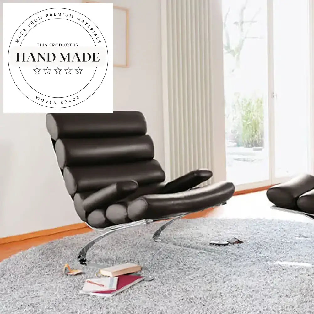 Contemporary Brown Leather Metal Frame Accent Chair for Living Room Chair
