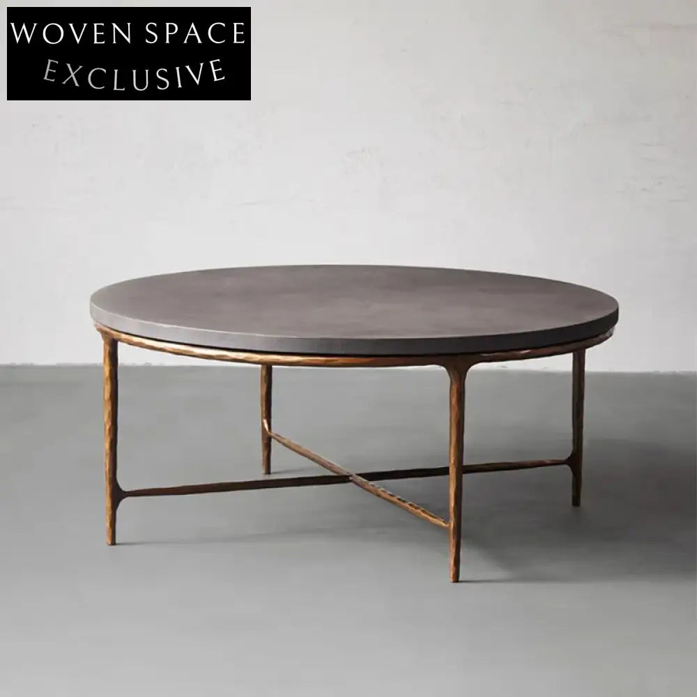 Contemporary Cement Round Top Coffee Table Set with Sturdy Metal Base