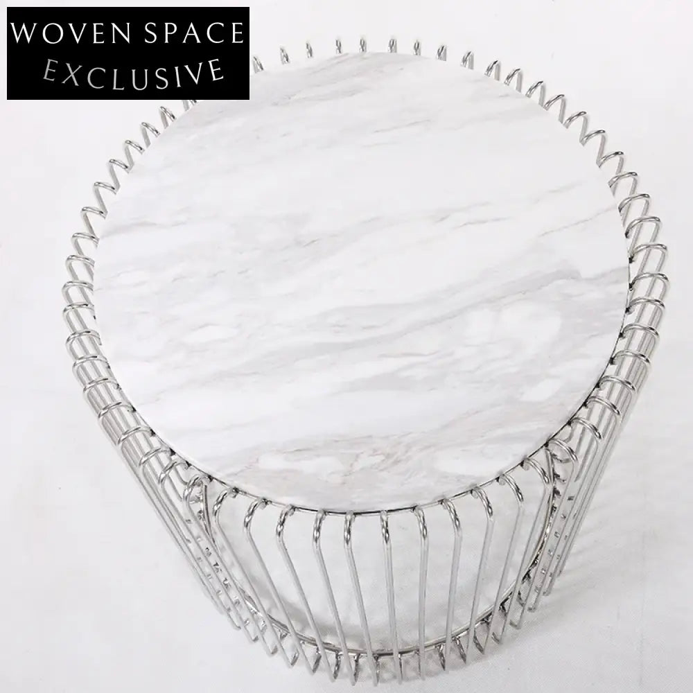 Contemporary Circular Marble Top Coffee Table with Durable Metal Frame