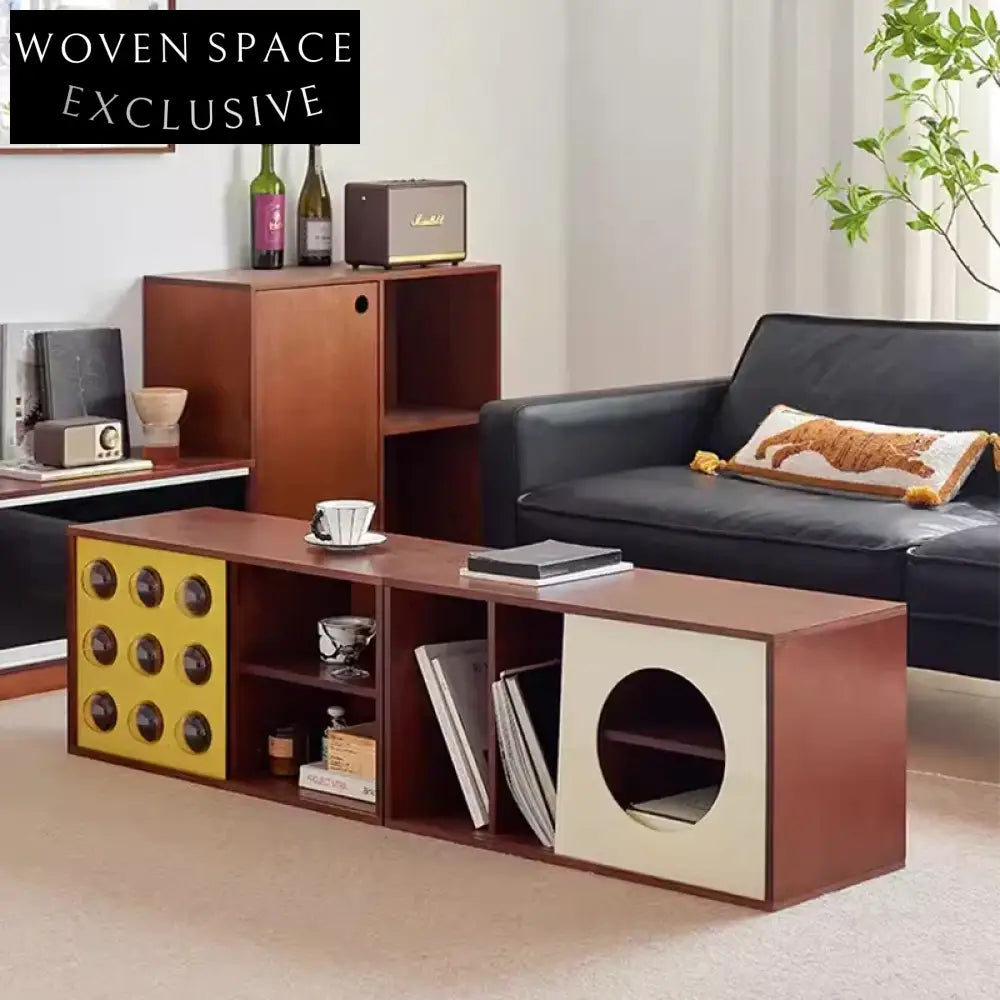 Contemporary Colorblock Buffet Sideboard, Drawers, Storage for Living Room Cabinet