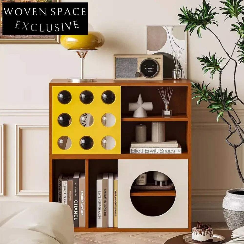 Contemporary Colorblock Buffet Sideboard, Drawers, Storage for Living Room Cabinet