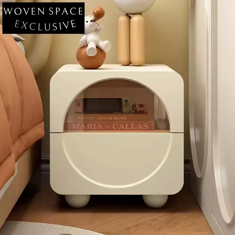 Contemporary Cream White Wooden Nightstand, Durable Multifunctional Storage Side Table