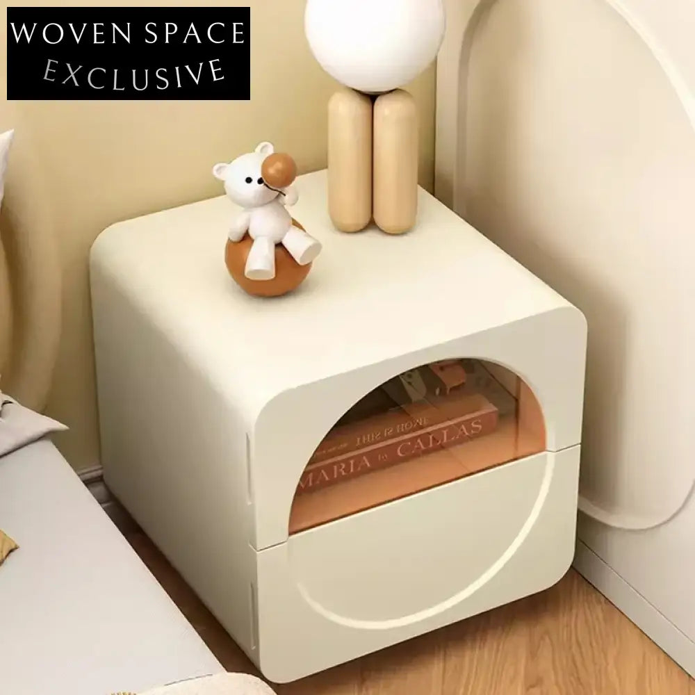 Contemporary Cream White Wooden Nightstand, Durable Multifunctional Storage Side Table