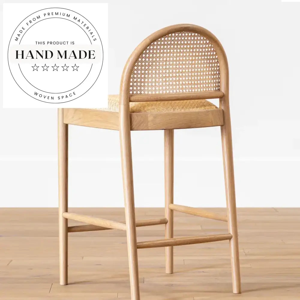 Contemporary Designer Weaving Rattan Wood Bar Stool for Kitchen & Counter
