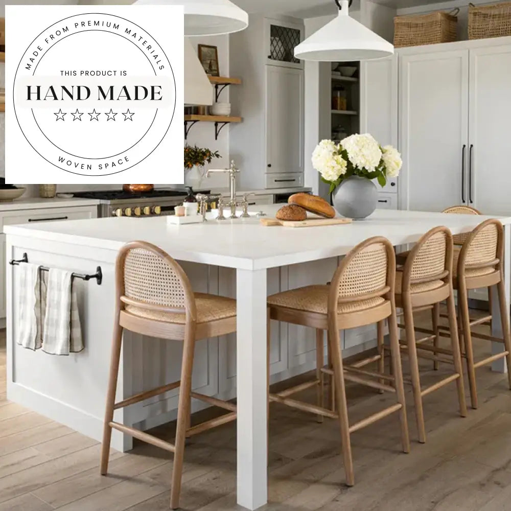 Contemporary Designer Weaving Rattan Wood Bar Stool for Kitchen & Counter