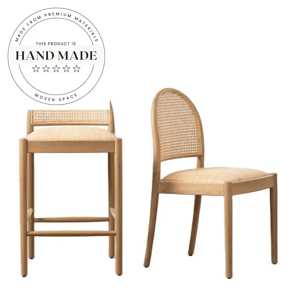 Contemporary Designer Weaving Rattan Wood Bar Stool for Kitchen & Counter