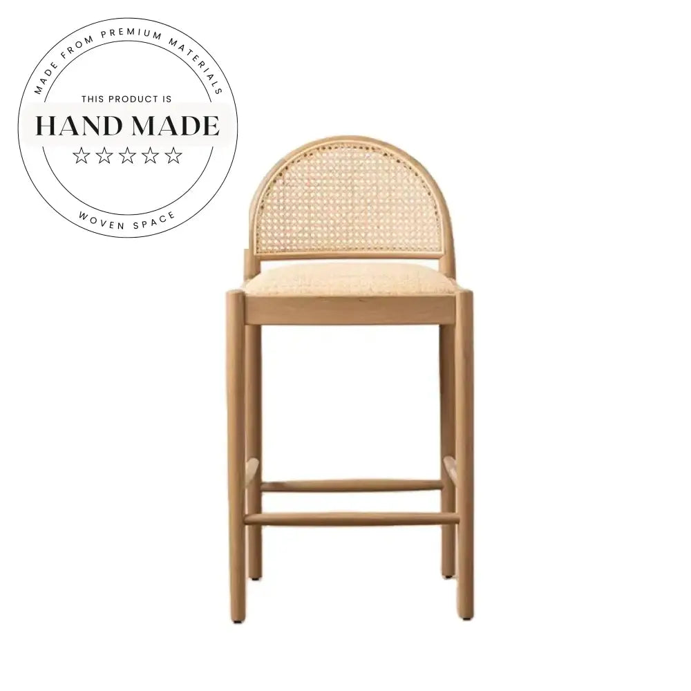 Contemporary Designer Weaving Rattan Wood Bar Stool for Kitchen & Counter