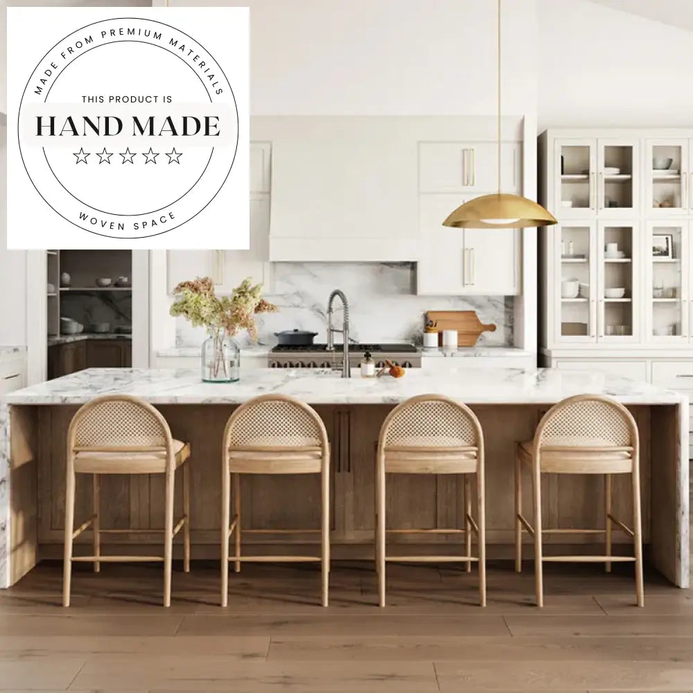 Contemporary Designer Weaving Rattan Wood Bar Stool for Kitchen & Counter