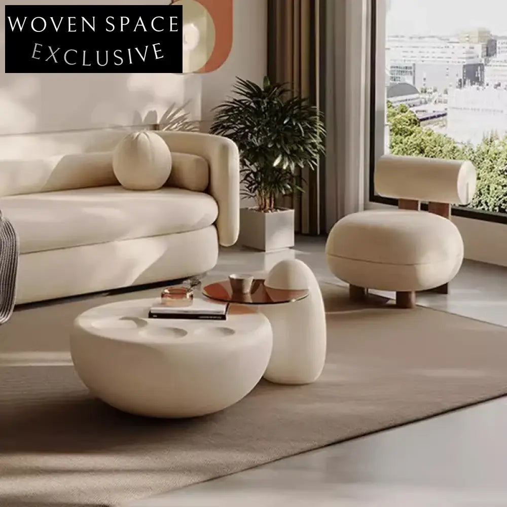 Contemporary Elegant Round Coffee Table for Living Room, Glass Fiber Plastic