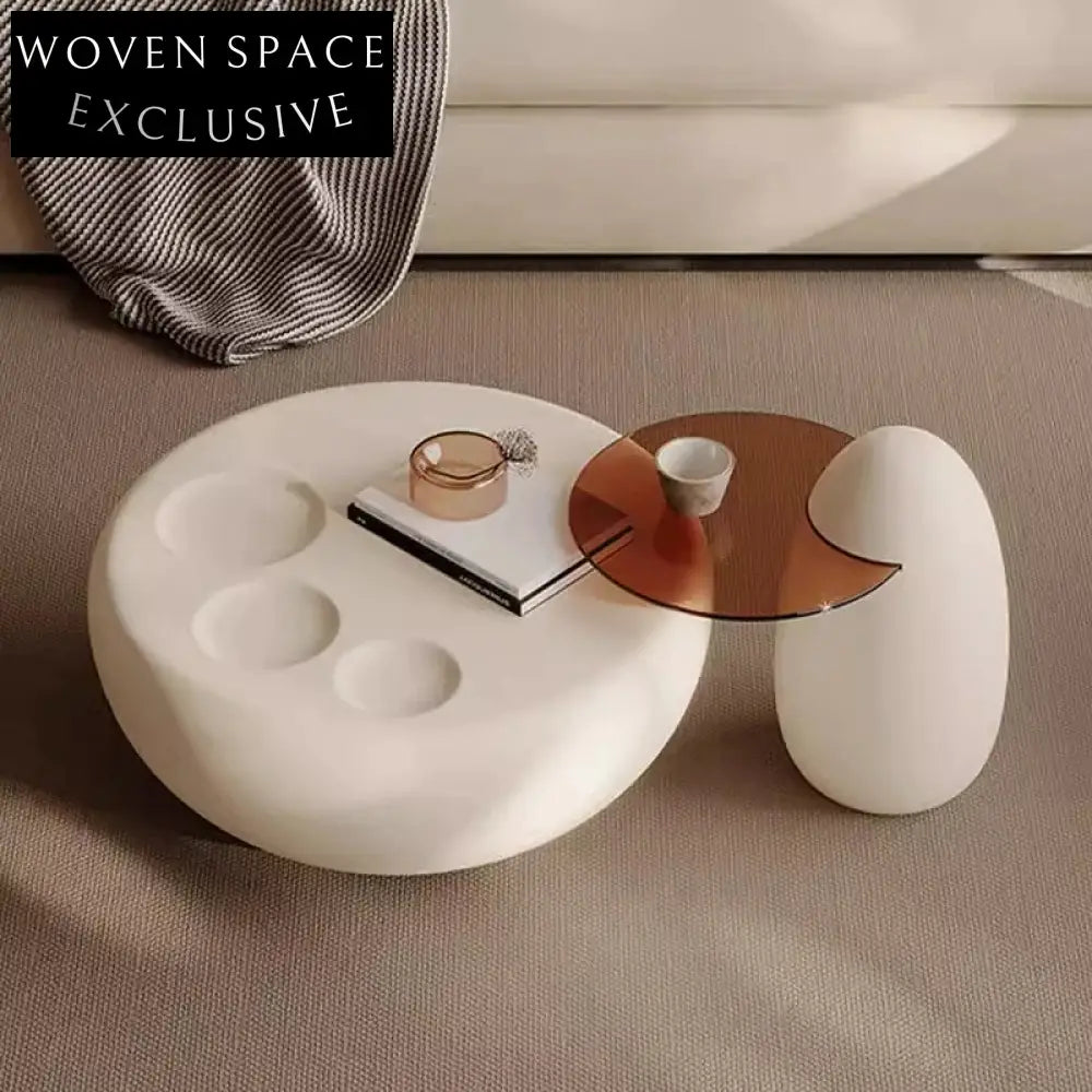 Contemporary Elegant Round Coffee Table for Living Room, Glass Fiber Plastic