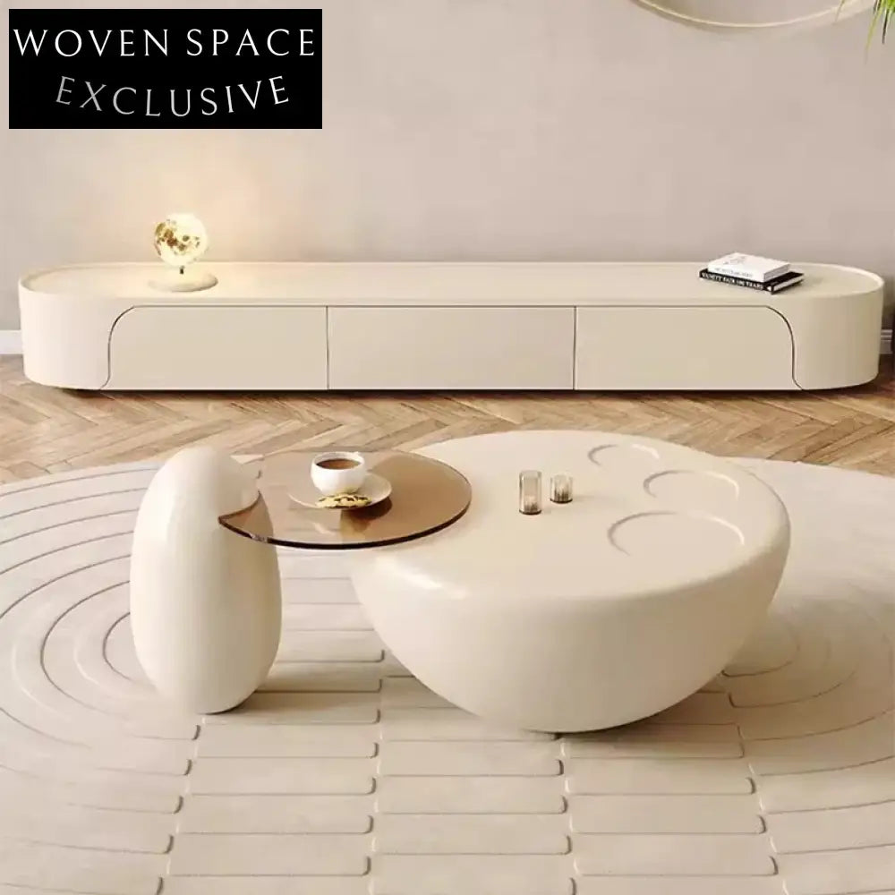 Contemporary Elegant Round Coffee Table for Living Room, Glass Fiber Plastic