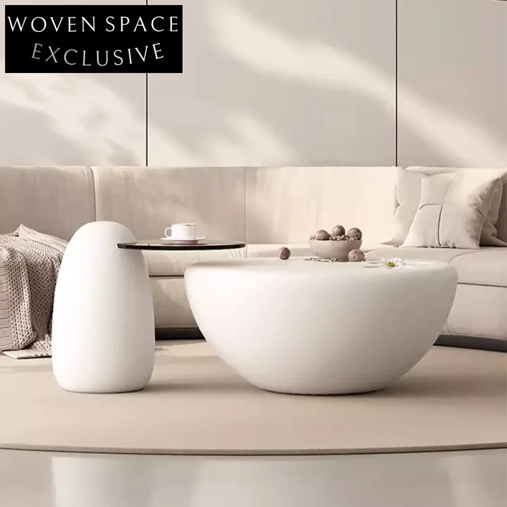 Contemporary Elegant Round Coffee Table for Living Room, Glass Fiber Plastic