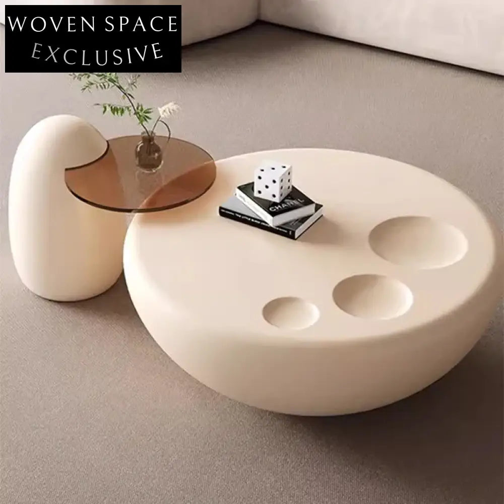 Contemporary Elegant Round Coffee Table for Living Room, Glass Fiber Plastic