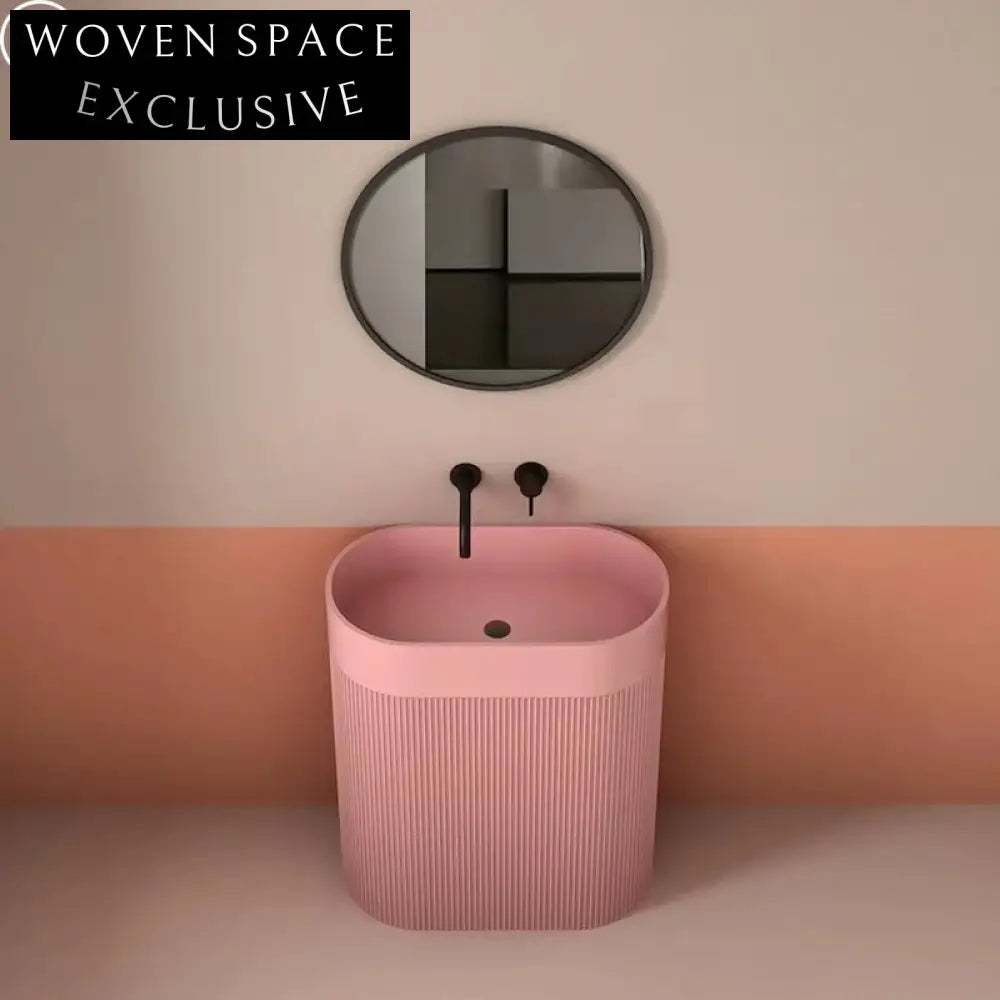Contemporary Fluted Artificial Stone Pedestal Bathroom Sink Basin for Modern Homes