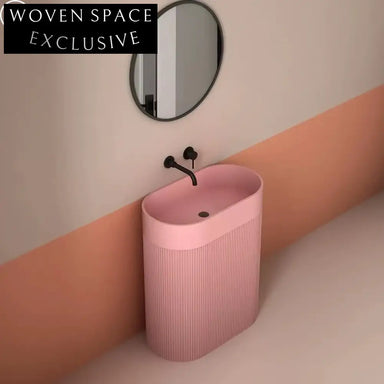 Contemporary Fluted Artificial Stone Pedestal Bathroom Sink Basin for Modern Homes