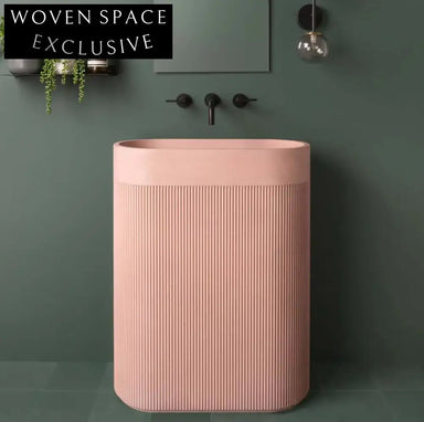 Contemporary Fluted Artificial Stone Pedestal Bathroom Sink Basin for Modern Homes