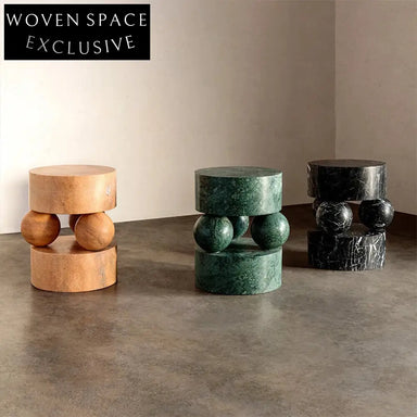 Contemporary Industrial Round Wood & Marble Accent Coffee Table for Modern Homes