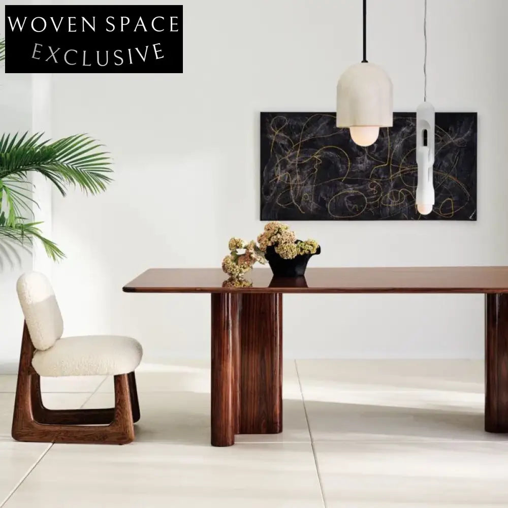 Contemporary Japandi Solid Wood Boucle High Back Dining Chair for Modern Homes