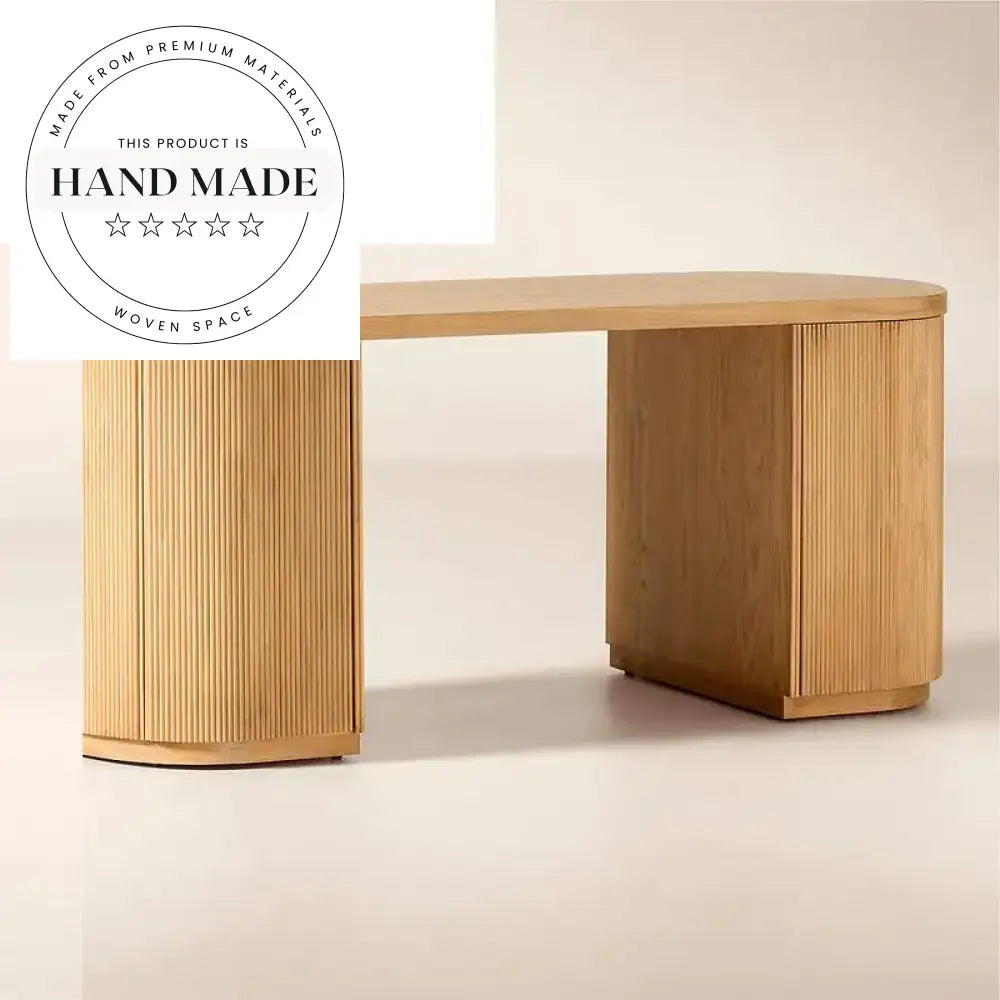 Contemporary Light Oak Oval Solid Wood Executive Office Desk