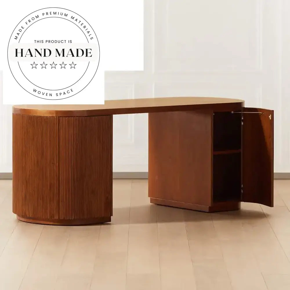 Contemporary Light Oak Oval Solid Wood Executive Office Desk