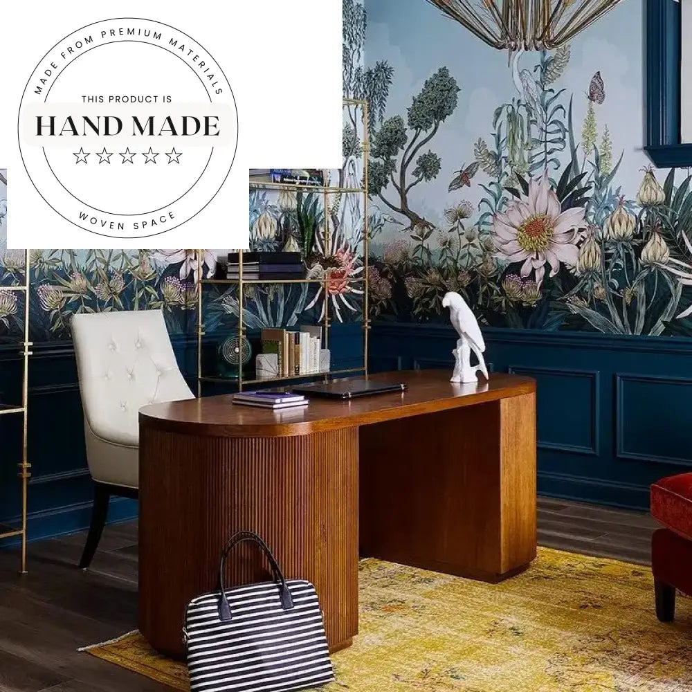 Contemporary Light Oak Oval Solid Wood Executive Office Desk