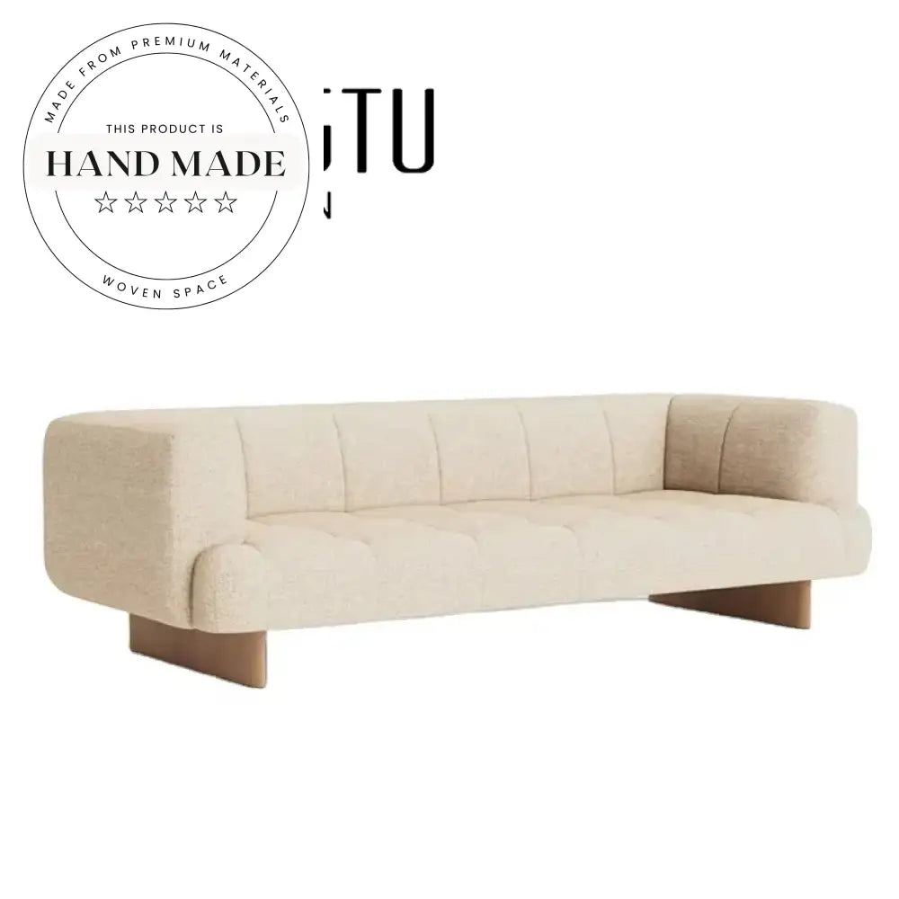 Contemporary Linen Upholstered Modular Sectional with Solid Wood Base Sofa