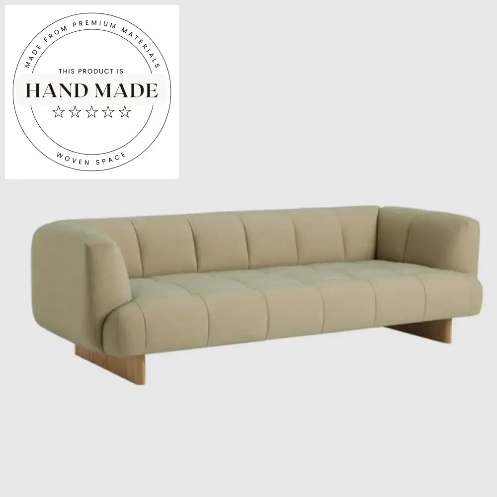 Contemporary Linen Upholstered Modular Sectional with Solid Wood Base Sofa