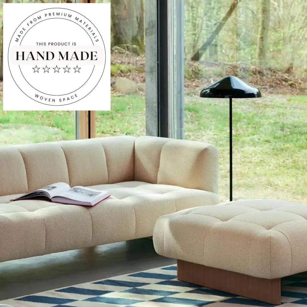 Contemporary Linen Upholstered Modular Sectional with Solid Wood Base Sofa