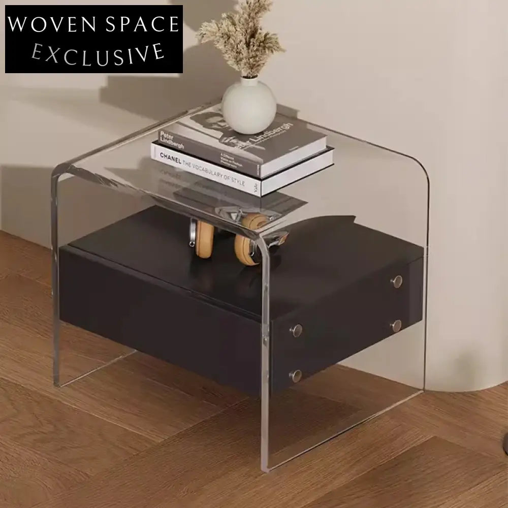 Contemporary Luxury Acrylic Wood Bedside Table with Transparent Drawer Bedroom