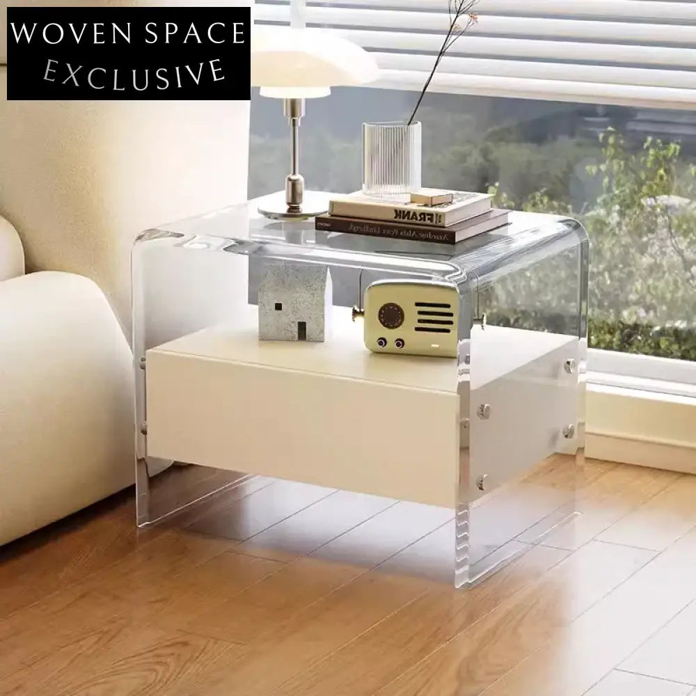 Contemporary Luxury Acrylic Wood Bedside Table with Transparent Drawer Bedroom