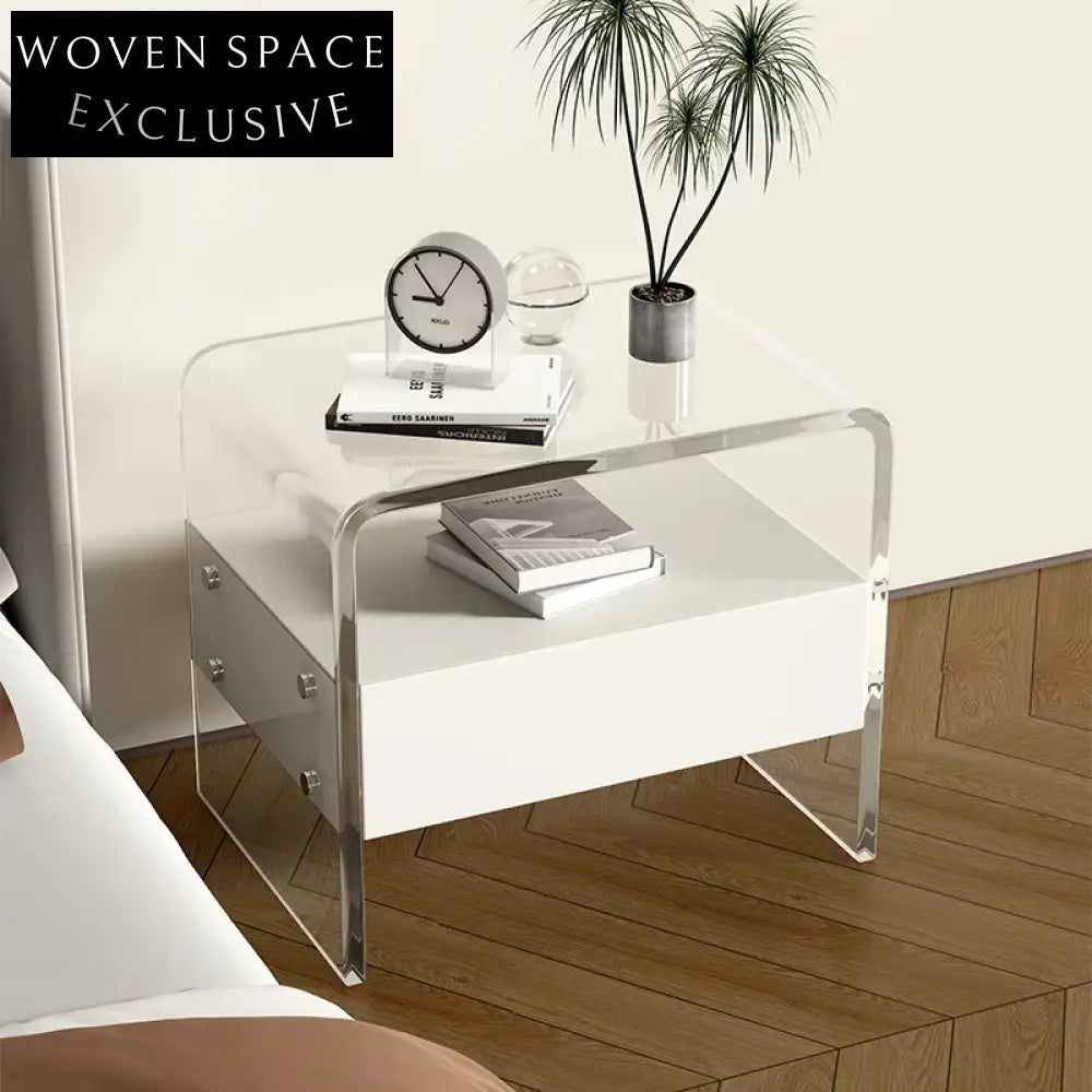Contemporary Luxury Acrylic Wood Bedside Table with Transparent Drawer Bedroom