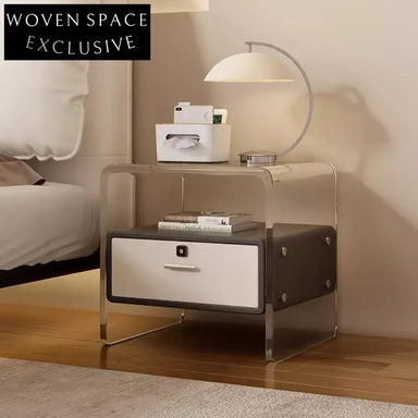 Contemporary Luxury Acrylic Wood Bedside Table with Transparent Drawer Bedroom