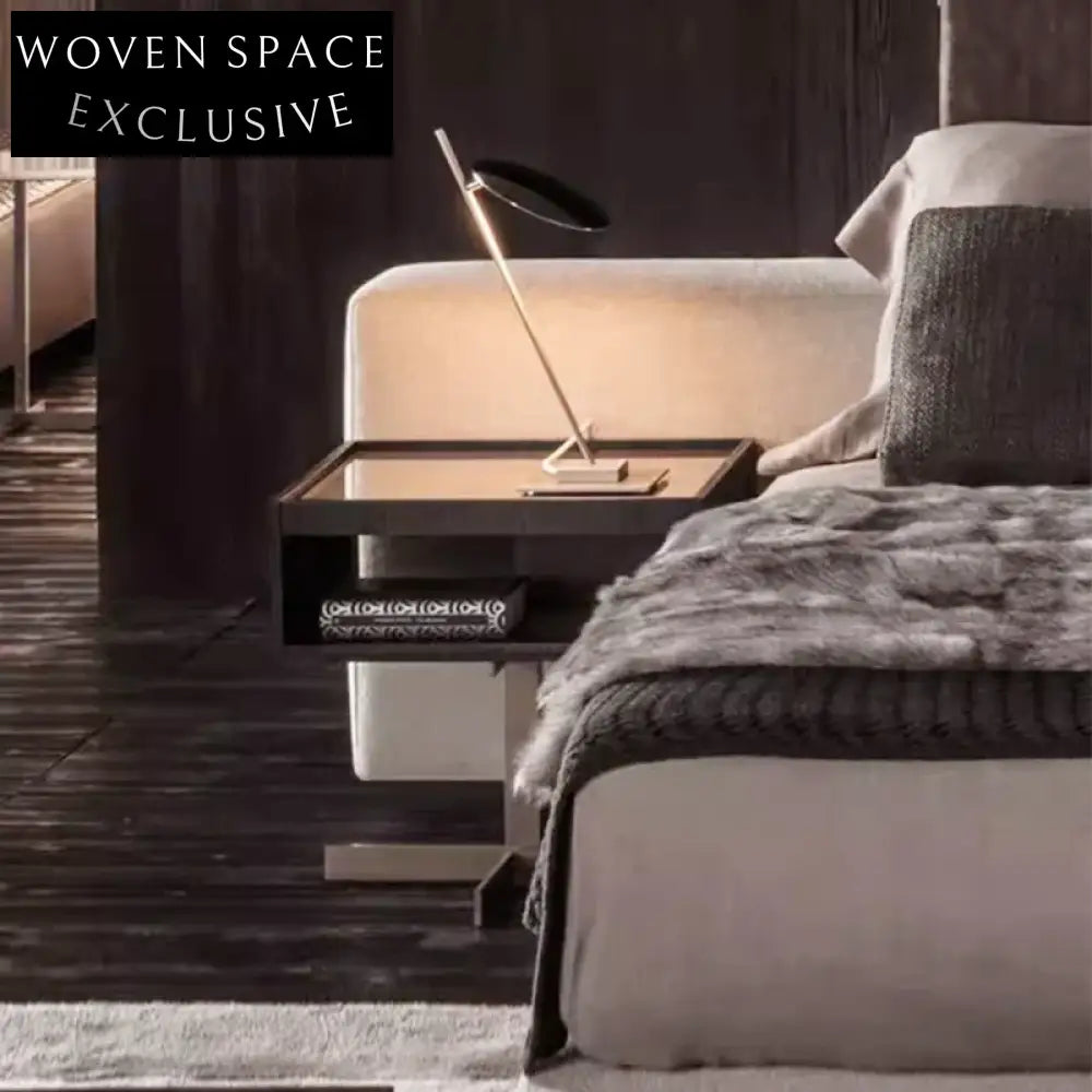 Contemporary Luxury Wood Frame Stainless Steel Accent Nightstand for Bedroom