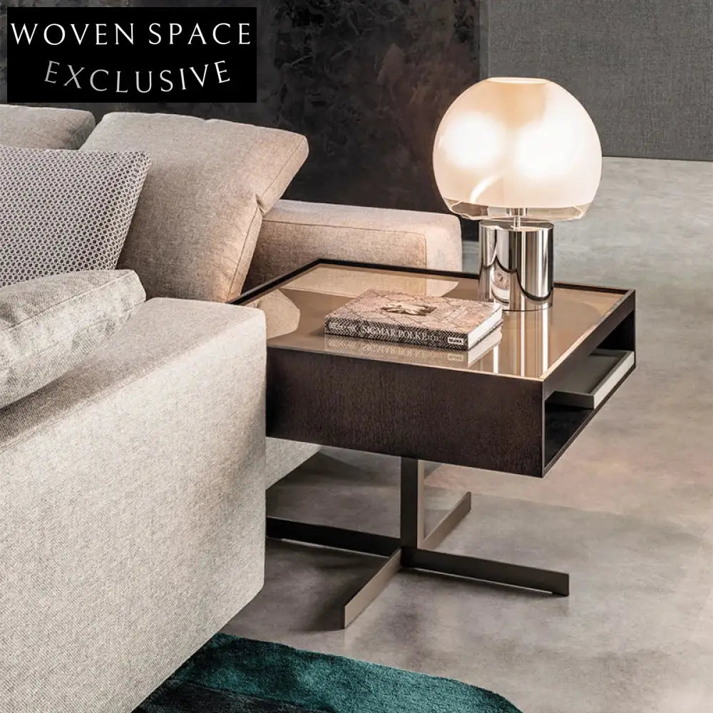 Contemporary Luxury Wood Frame Stainless Steel Accent Nightstand for Bedroom
