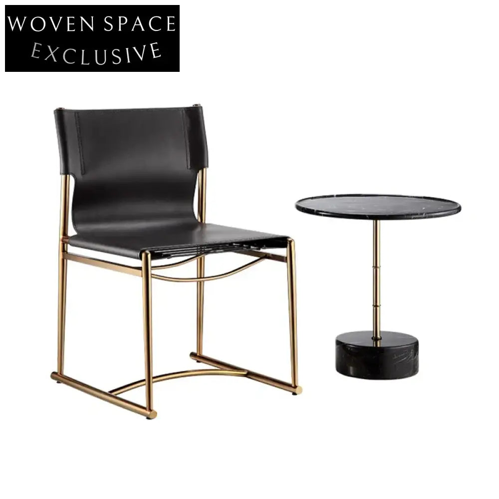 Contemporary Metal Frame Saddle Leather Upholstered Dining Chair for Home