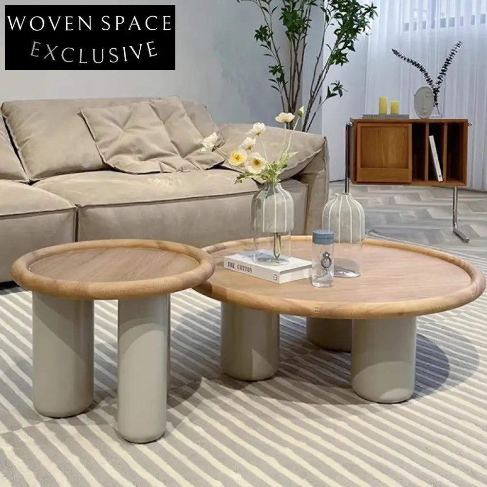 Contemporary Minimalist Ash Wood Round Coffee Table for Modern Living Spaces