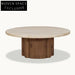 Contemporary Minimalist Travertine Stone Round Top Living Room Coffee Table