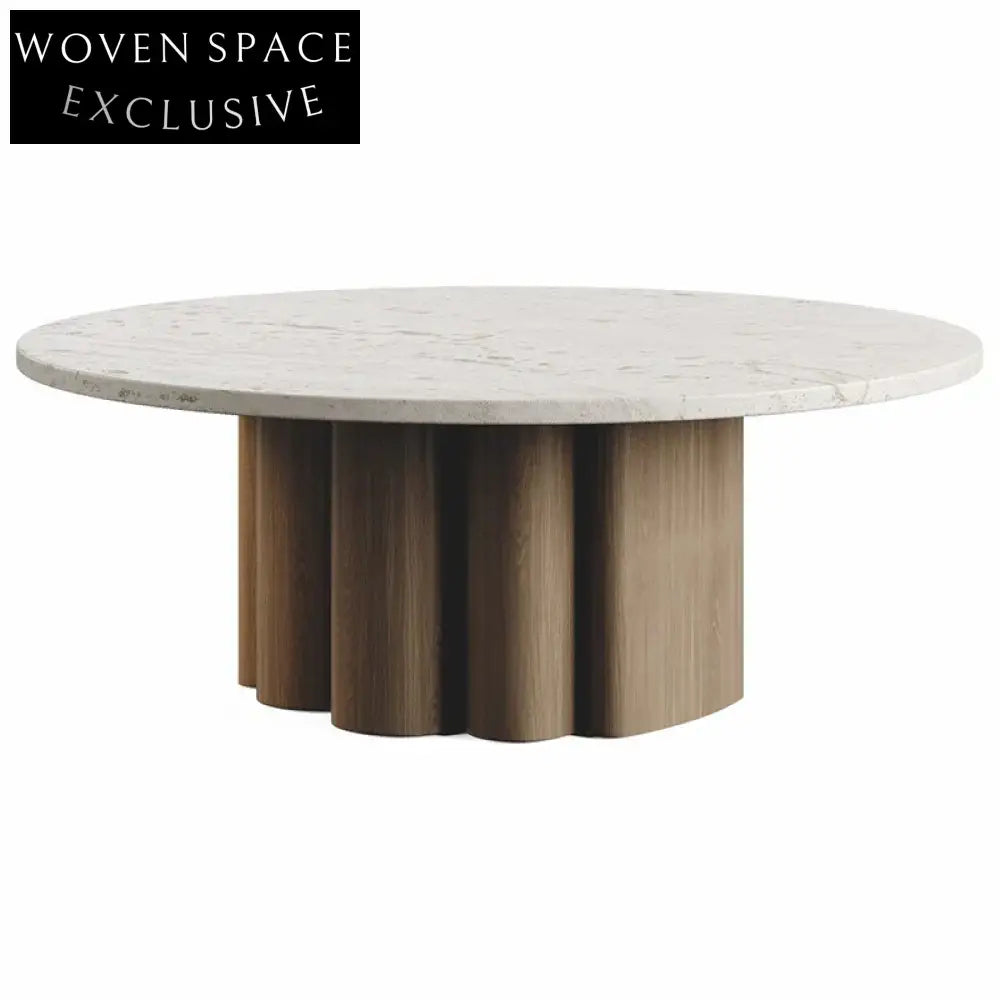 Contemporary Minimalist Travertine Stone Round Top Living Room Coffee Table