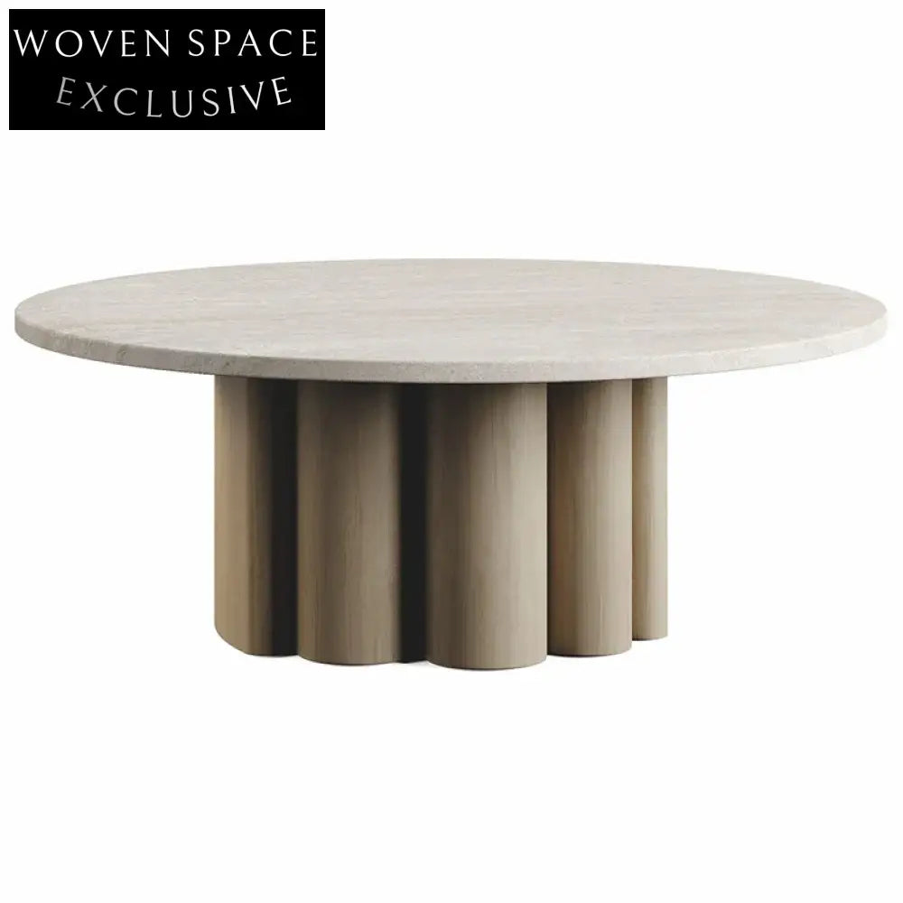 Contemporary Minimalist Travertine Stone Round Top Living Room Coffee Table