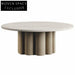 Contemporary Minimalist Travertine Stone Round Top Living Room Coffee Table