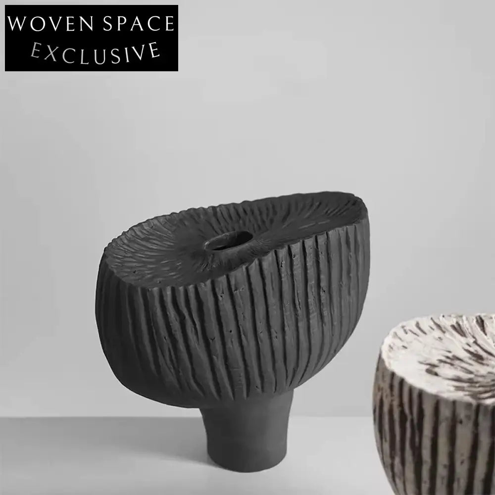 Contemporary Mushroom Shape Ink Art Black Ceramic Desk Vase for Living Room