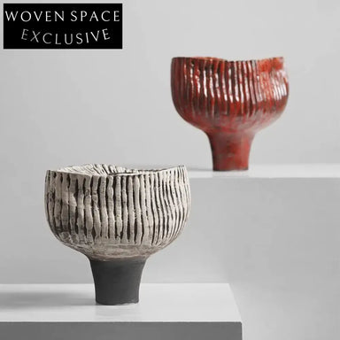 Contemporary Mushroom Shape Ink Art Black Ceramic Desk Vase for Living Room