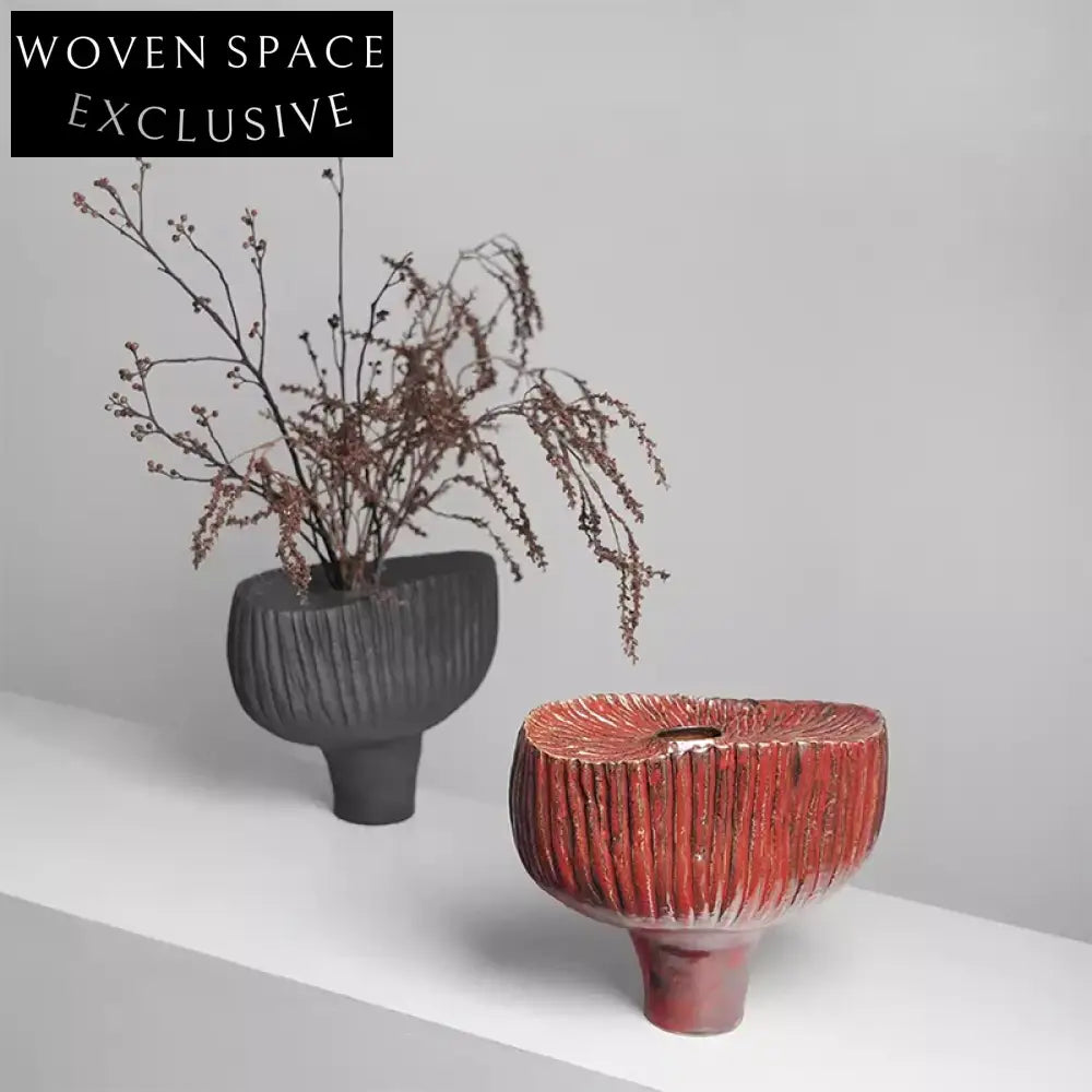 Contemporary Mushroom Shape Ink Art Black Ceramic Desk Vase for Living Room